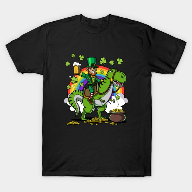 Leprechaun Riding A Dinosaur Shirt Funny Saint Patrick Day's Gift T-Shirt by underheaven